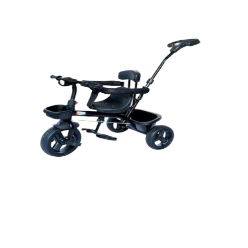 Children Black Push Handle Tricycle - Plastic, Standard Size | Easy To Assemble, Hard Structure, For Ages 3-6 Years
