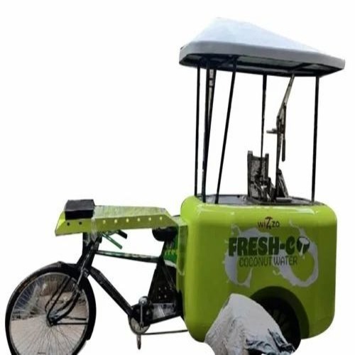 Coconut Water Vending Cart - Mild Steel, 6 Feet, Multicolor | Loadable, Polished, Three Wheel Style Storage Cart