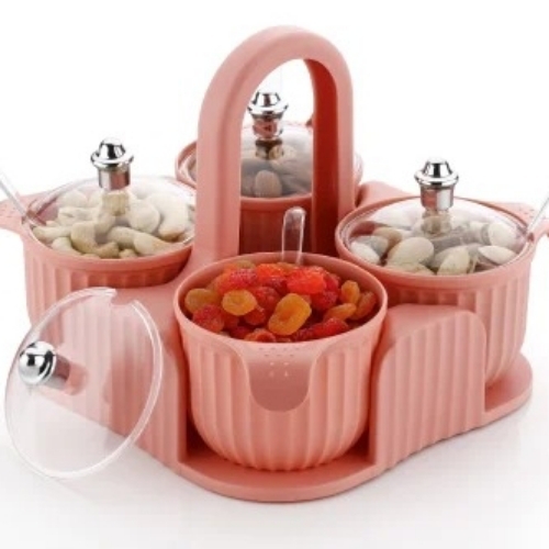 Empty Plastic Cresta Dry Fruit Box - Food-Grade Plastic, Pink, Square, Airtight Lid | Multiple Compartments, Transparent Body, Lightweight, Durable