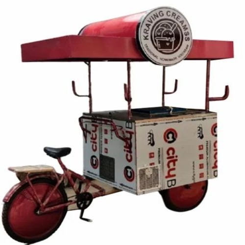 Ice Cream Cycle Cart - Mild Steel, 6 Feet, Multicolor | Loadable, Polished, Three Wheel Storage Cart