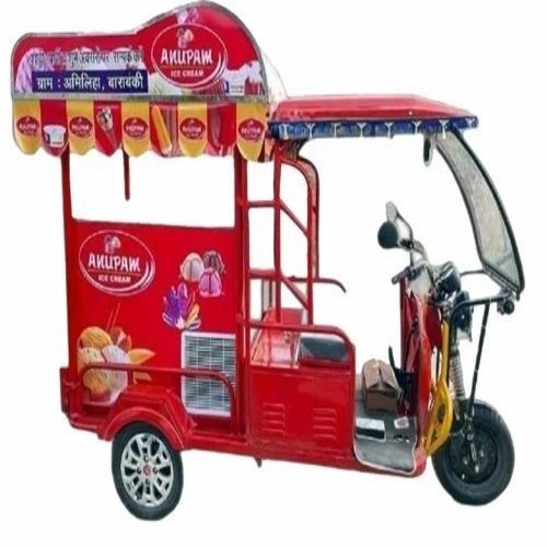 Ice Cream Electric Vending Cart - Iron and Rubber, 6 Feet, Multicolor | Loadable, Polished, Three Wheel Storage Cart