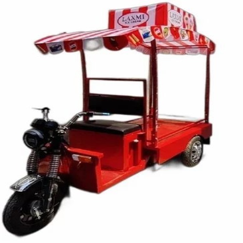 Ice Cream Electric Vending Carts - Iron and Rubber 6 Feet Multicolor | Loadable Polished Three Wheel Style Storage Cart