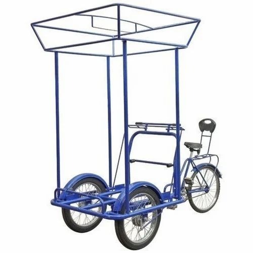 Ice Cream Vending Cart - Iron and Rubber, 6 Feet, Multicolor | Loadable, Polished Three Wheel Style Storage Cart