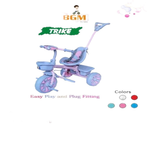 Kids Pink Push Handle Tricycle - Plastic, Standard Size | Easy To Assemble, Hard Structure, Ages 3-6 Years