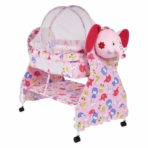 Steel Baby Cradle - PVC Plastic, Foldable, Multicolor | For 3-12 Months Kids