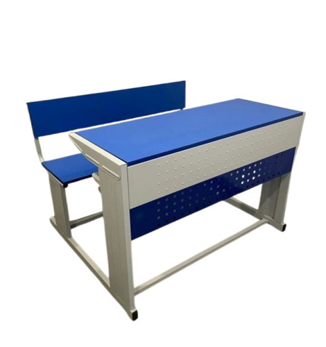 2 Seater Blue School Dual Desk Bench - Wood Steel, Standard Size, Blue | Durable, Eco-Friendly Indoor Furniture