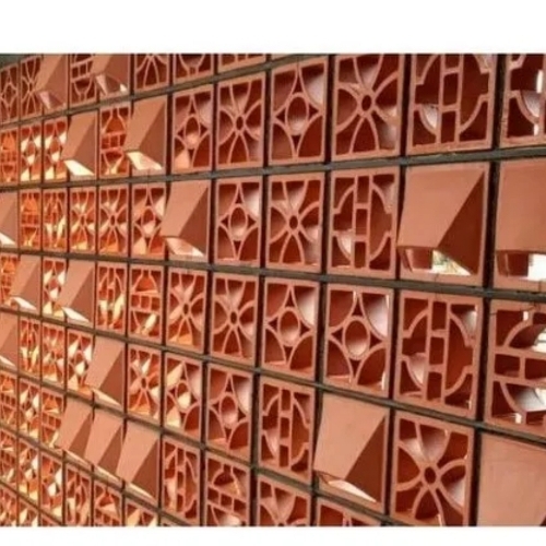 Concrete Jali - Reddish Brown Ceramic, Rectangular Nautical | Weather-resistant, Fireproof, Eco-friendly Privacy Screen