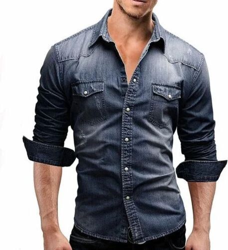 Designer Men Denim Shirt - Denim, Full Sleeves, Navy Blue | Anti UV, Breathable, Quick Dry, Comfortable Fit