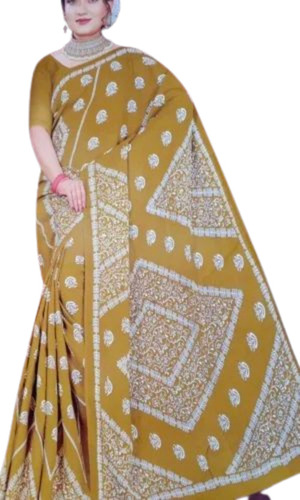 Basic Mud Yellow Cotton Printed Saree