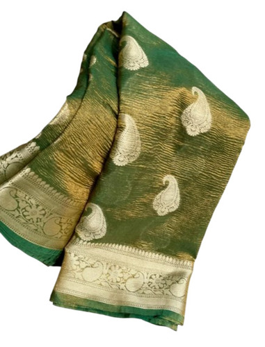 Green Banarasi Soft Tissue Silk Saree - 6m Length, Green, Printed | Lightweight, Soft, Comfortable, Festive Wear