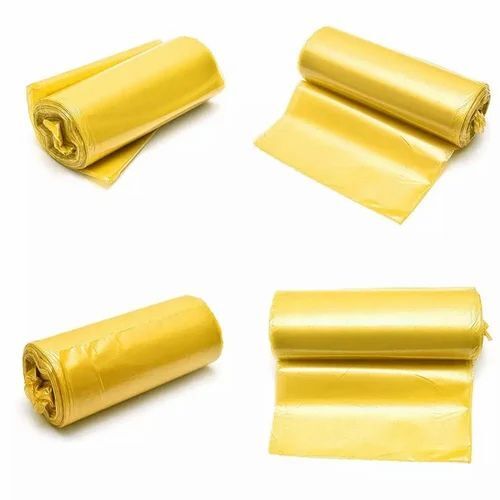 Yellow Plastic Disposable Garbage Bag - 90 Liter, Yellow, 60GSM, Plastic, Hand Length Handle, Water Resistant, Eco Friendly