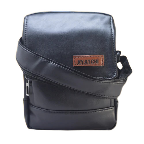 Black Leather Sling Bag - Leather, Customized Size, Black | Shoulder Handle, Zipper Lock System, Durable Comfortable Design