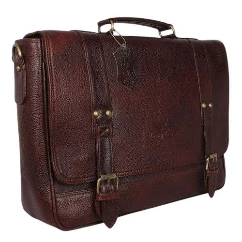 Crunch Leather Laptop Bag - Pure Leather, 15.6 Inch, Brown, Polished Finish | Overflap Buckle Closure, 3 Compartments, Water Resistant