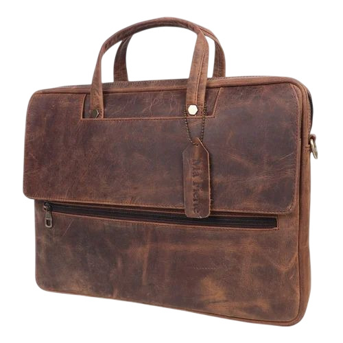 Crunch Leather Laptop Bags - Pure Leather, 15.6 Inch, Brown | Overflap Buckle Closure, Polished Finish, Water Resistant