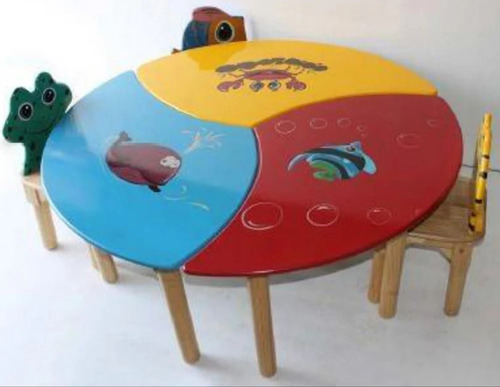 Durable Wooden Kids Study Table - Artwork: Wood Carving