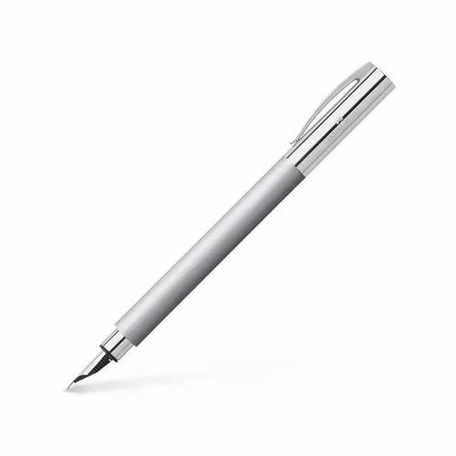 Faber Castell Ambition Brushed Ss Fountain Pen - Steel, Silver Barrel, Blue Ink | Good Quality, Custom Size, Novelty Writing Instrument