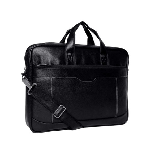Leatherite Office Laptop Bag - PU Rexine, 15.6 inch, Black | Zipper Closure, Polished Finish, Durable Comfortable Shoulder Bag