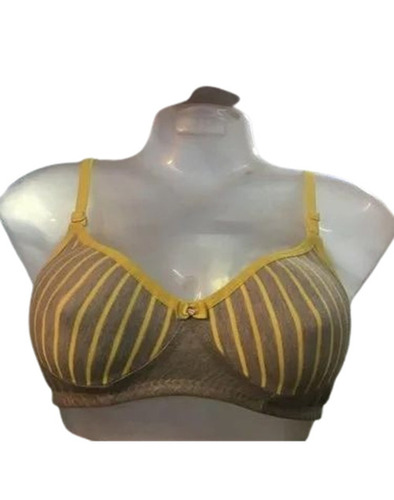 Non Padded Bra - Cotton, Sizes 28-42, Yellow & Brown Striped, Lightweight, Quick Dry, Back Hook Closure