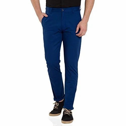 Men Slim Fit Cotton Trousers - Blue, Full Sleeves, Slim Fit, Double Pockets | Breathable, Anti Wrinkle, Quick Dry, Comfortable Fit