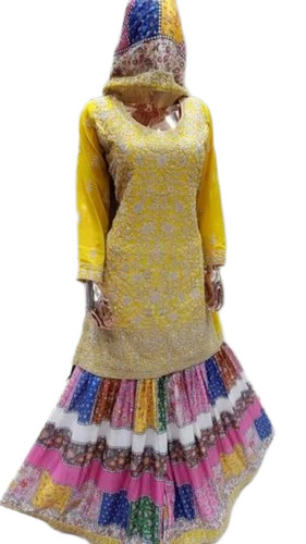 Silk Sharara Suit - Silk, S-XXXL, Yellow | Embroidered, Anti Wrinkle, Breathable, Quick Dry, Lightweight