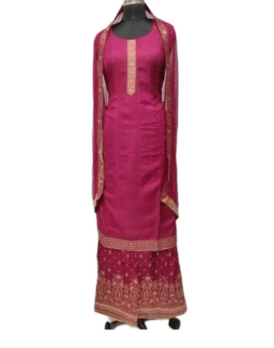 Stitched Sharara Suit - Fully Stitched Set of 3, Pink, Standard Fit | Anti Wrinkle, Breathable, Quick Dry, Lightweight