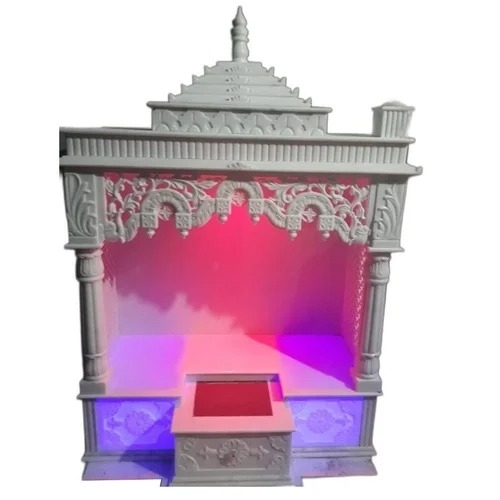 White Makrana Marble Temple - Marble, 4 ft, Polished White | Scratch Resistant, Silver Detailing, Resin Features