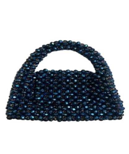 Ladies Blue Crystal Bag - Crystal, Blue, Zipper Closure | Polished Finish, Handle, Party Wear