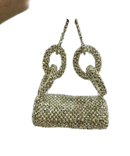 Ladies Designer Crystal Bags - Crystal, Silver, Polished Finish | Zipper Closure, Handle, Party Wear