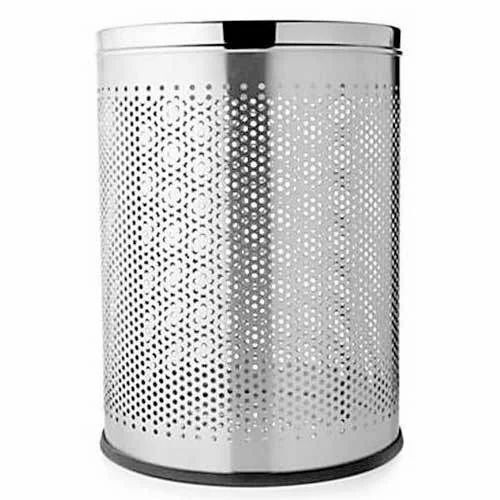 Outdoor Stainless Steel Perforated Open Dustbin - SS202 Stainless Steel, 8x12 Inches, Silver | Manual Use, Office, Household, Outdoor