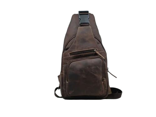 Crossbody Leather Sling Bag - Leather, 40x30 cm, Brown | Zipper Closure, 3 Compartments, Durable Comfortable Design