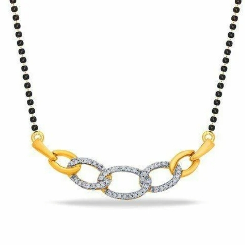 Designer Mangalsutra - Brass, Customize Size, Multicolor | Double Line Fancy Design, American Diamond, Round Shape