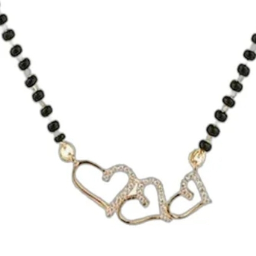 Golden Fancy Mangal Sutra - 18 Inch Golden, American Diamond, Heart Shape | Women, Anniversary, Wedding, Engagement, Gift, Party