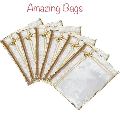 Designer Single Saree Cover - Satin 41.3x35x1 cm, White | Moisture Proof, Zipper Top Closure, Glossy Finish
