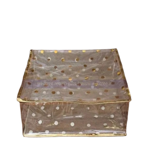 Golden Polka Print Saree Cover - Jute, 45x32x1 cm, Transparent | Zipper Closure, Moisture Proof, Glossy Finish