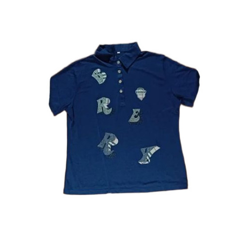 Ladies Cotton T Shirt - Cotton, Size S-XXXL, Blue | Quick Dry, Lightweight, Polo Collar, Printed, Short Sleeves
