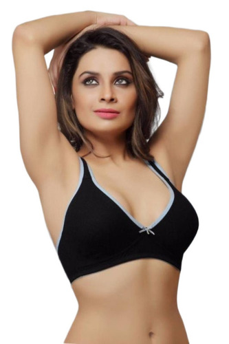 Ladies Plain Sports Bra - Cotton, Sizes 28b-40b, Black, Non-Padded, Breathable, Flexible Elastic Straps
