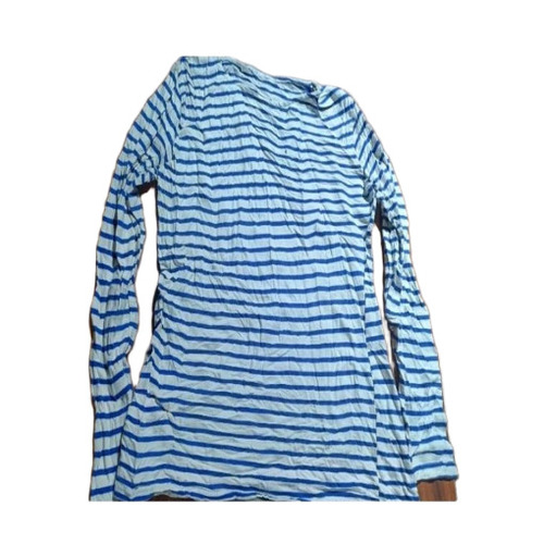 Ladies Striped T Shirt - Cotton, S-XXXL, Blue & White | Quick Dry, Lightweight, Long Sleeves, O-Neck