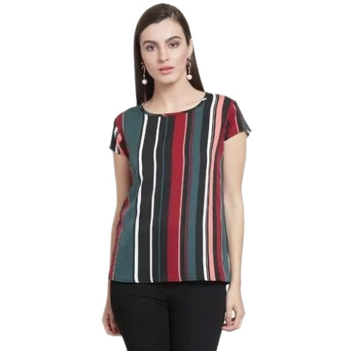 Ladies Striped Tops - Crepe, S-XXXL, Multicolor | Quick Dry, Lightweight, Neatly Stitched, Fancy Style