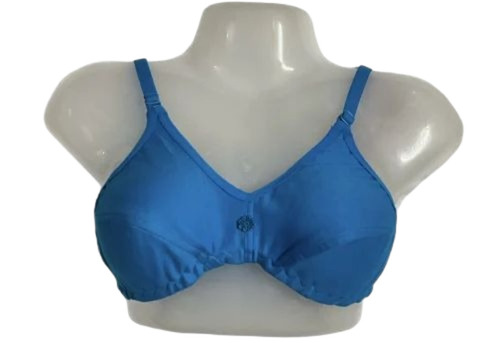 Non Padded Bra - Hosiery, Sizes 28-42, Sky Blue | Breathable, Elasticized Straps, Plunge Neckline