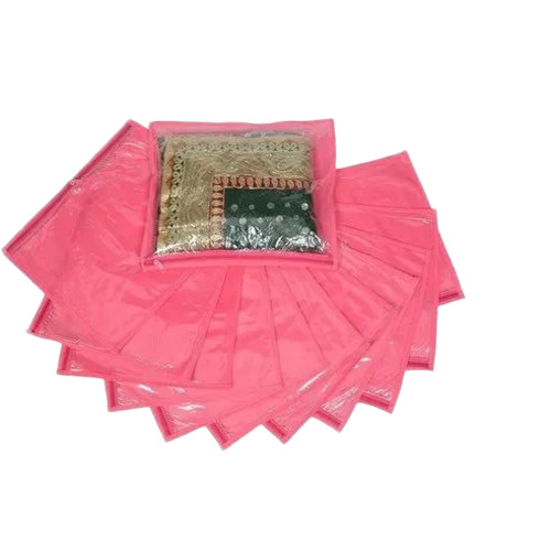 Pink Pvc Single Saree Cover - Satin 45x32x1 cm, Pink | Moisture Proof, Zipper Closure, Glossy Finish