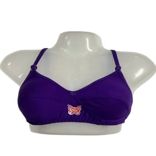 Plain Bra - Cotton, Sizes 28-42, Purple, Thin Shoulder Straps, Back Hook | Anti-Fade, Breathable, Classic Fit, Low Plunge Neck