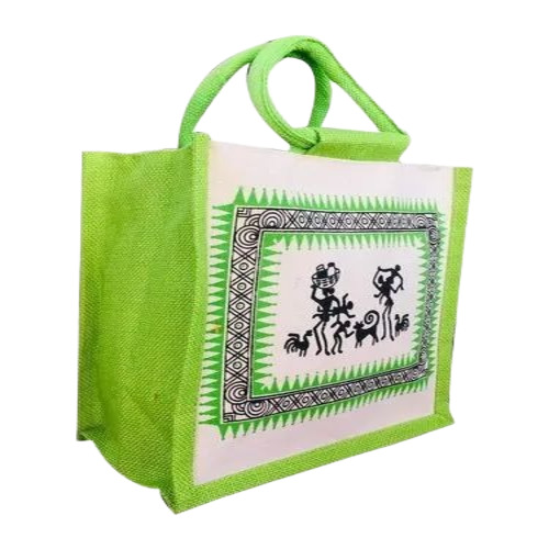 Aadivasi Print Jute Bag - Jute, 10x12 Inch, Brown, Printed | Eco Friendly, Zipper Top, Loop Handle