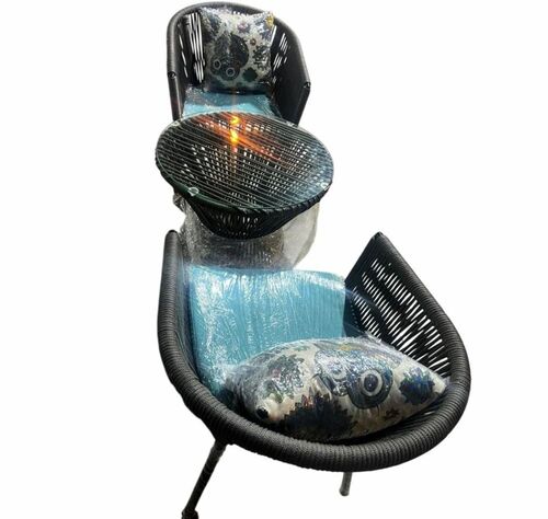 Black 2 Seater Braided Rope Outdoor Table Chair Set