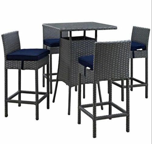 Black 4 Seater Wicker Dining Table Set