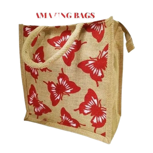 Butterfly Print Jute Bag