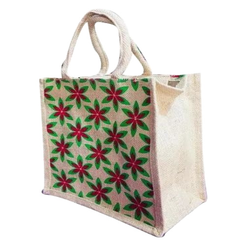 Flower Design Print Jute Bag