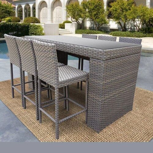 Grey 6 Seater Wicker Dining Table Set