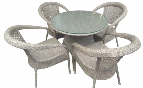 Light Brown 4 Seater Wicker Dining Table Set - Standard Size, Light Brown | Comfortable, Durable, New