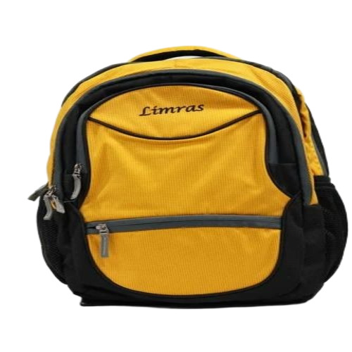 Nylon School Bag - Polyester, 20 Ltr, Yellow and Black | Moisture Proof, Zipper Top Backpack