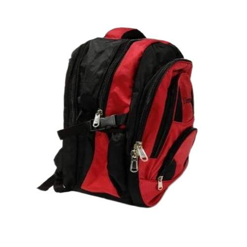 Red Nylon School Bag - Nylon Material, 25 Ltr Capacity, Black and Red, Moisture Proof, Zipper Top